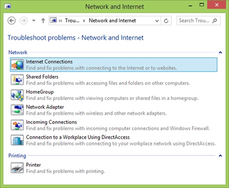 A list of the troubleshooting tools available in Windows 8