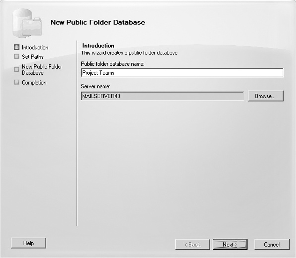 Enter a name for the new public folder database.