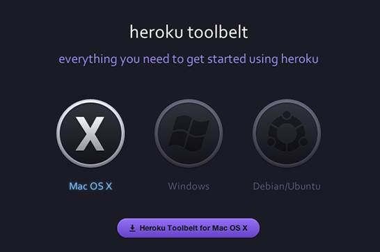 After signing up, install the Heroku tool-belt command-line utility available for all major platforms – visit https://toolbelt.heroku.com/ and follow those instructions