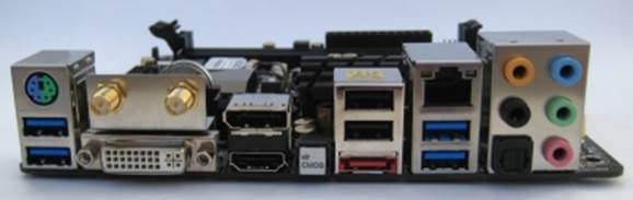 The ports and connectors on the mainboard back panel