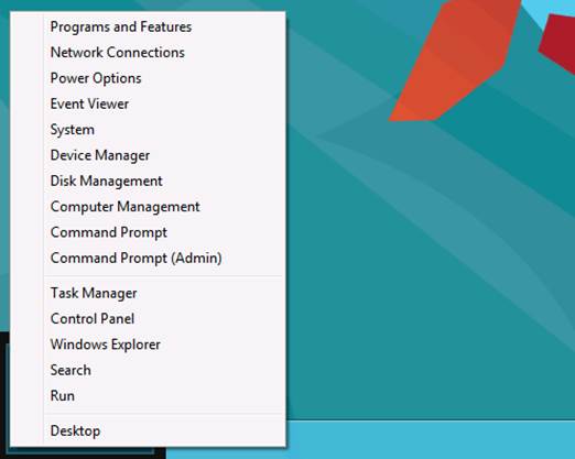 The Quick Access Menu allows you to get to such system staples as the Programs and Features menu, the Device Manager, Command Prompt, Task Manager, and others.