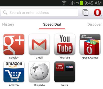 Opera’s unique Speed Dial feature saves you time by displaying your favorites, bookmarks and saved web pages for your pleasure.