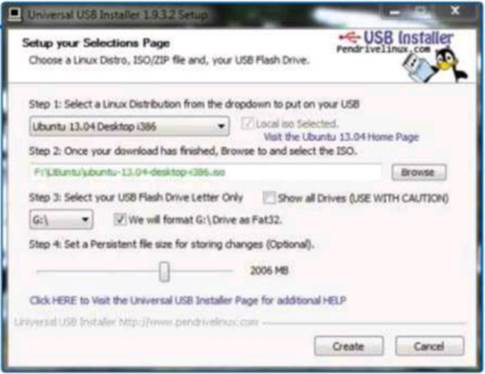 Download and run the Universal USB Installer