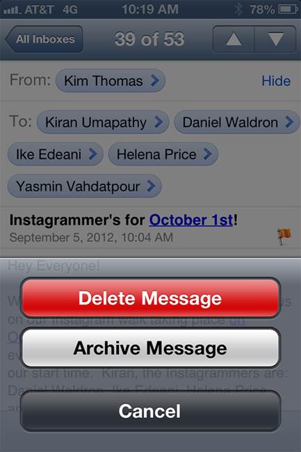 To delete an archived message, tap and hold the Archive button and you’ll see a Delete Message option