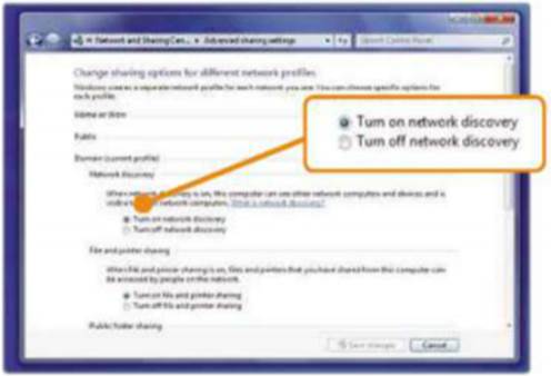 Network discovery and file sharing need to be enabled when using a NAS