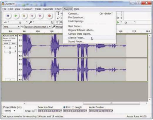 Use Audacity’s Silence Finder tool to detect gaps and split recordings