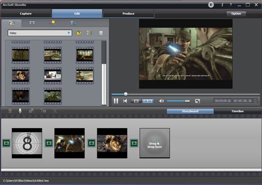 ArcSoft’s ShowBiz is provided for capturing, editing and uploading videos