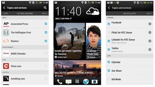 HTC takes a fresh approach to the look and feel of Android phones with the HTC One’s BlinkFeed feature. 