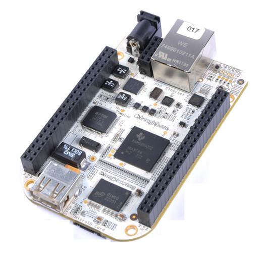 The cost of the Beaglebone is currently $89, for which you get (in the box) the Beaglebone, a USB cable, and a 4 GB micro SD card