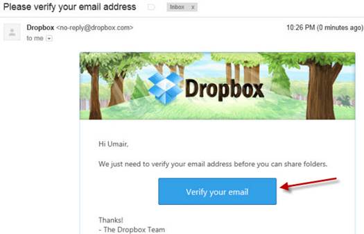 Once your recipient has verified their email address, they will be able to access Dropbox folders you share with them