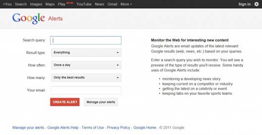 A simple Google Alert will help find people talking about you, or ripping off your content