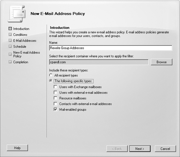 Create a new e-mail address policy.