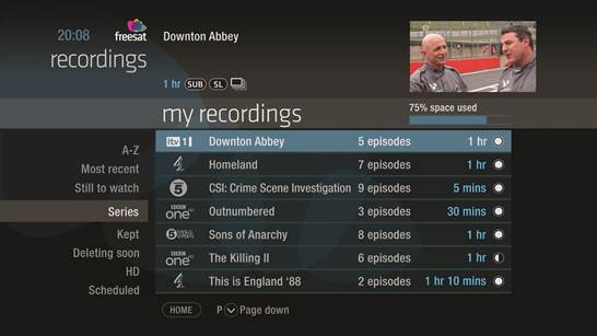 Recordings you’ve made on Freesat are neatly organized