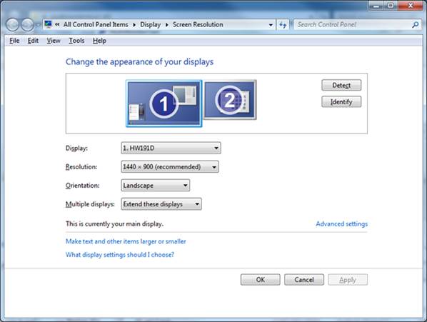 In Windows 7, right-click an empty area of the Windows Desktop and choose the Screen Resolution option.