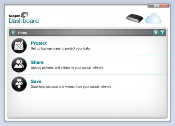 The Seagate Dashboard software helps quickly back up and share data, both locally and between the Seagate Central and social media sites.