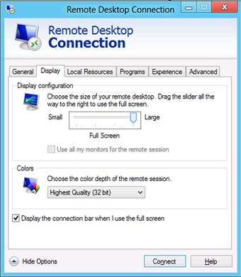 Remote Desktop Display options