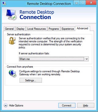 Remote Desktop Advanced options