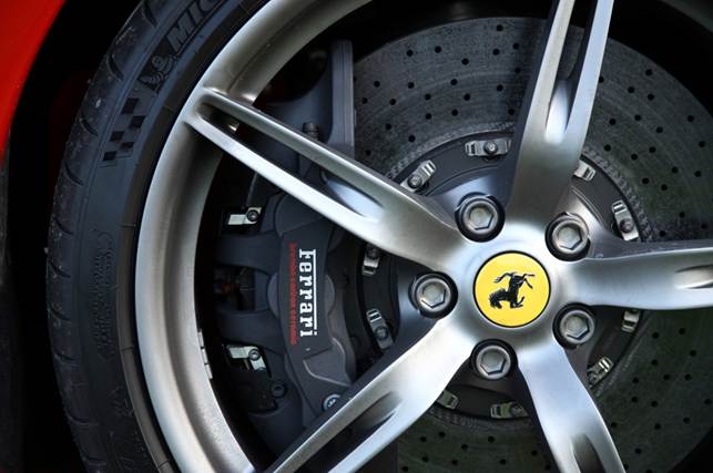 The Speciale features a new design of caliper, plus discs with a higher silicone content and pads that are 20% smaller than a 458’s. Ferrari claims that brake temperatures on track are reduced by 100degC, increasing pad life four-fold