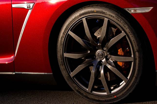 The GT-R sits on20-inch metallic black forged Rays lightweight wheels