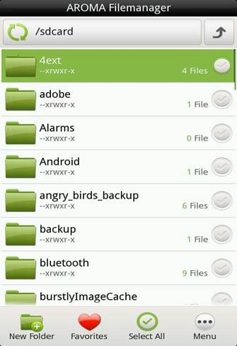 Description: AROMA is a great-looking file manager for Recovery Mode