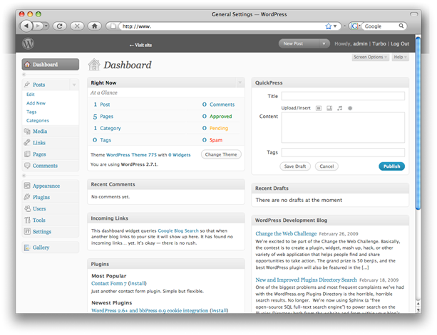 Description: WordPress dashboard