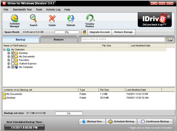 Idrive automatically backs up files whenever they are changed