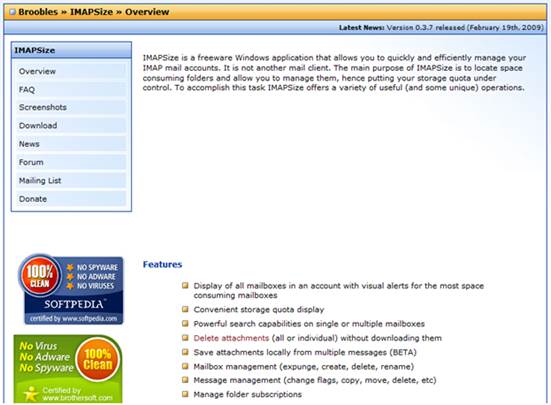 To get started, launch a web browser and visit www.broobles.com/imapsize. When the page appears, click the Download link to the left-hand side of the page and click the Installer link