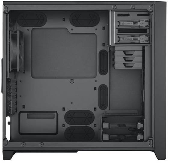 This is primarily due to the twin 120mm/140mm grilled mounts at the top of the chassis, which can accommodate radiators up to 280mm, such as the Corsair H110. 