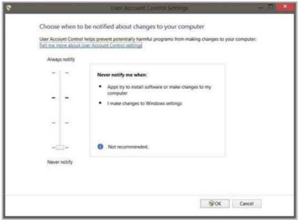 Lower or disable User Access Control settings to stop system prompts slowing you down