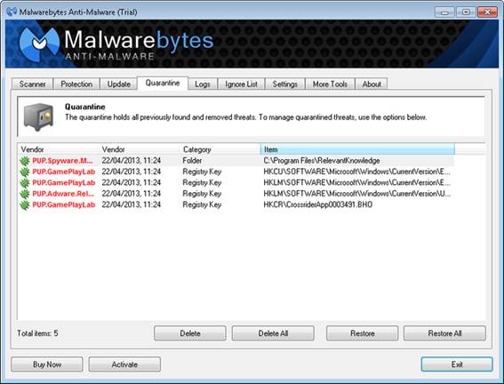 Malwarebytes Anti-Malware can spot certain infections that other security tools miss