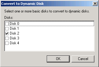 The Convert To Dynamic Disk dialog box.
