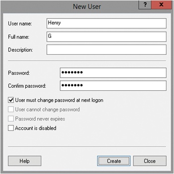 Configure new workstation accounts using the New User dialog box in Local Users And Groups.