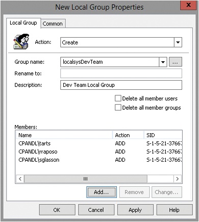 Configure new local group accounts in Group Policy.
