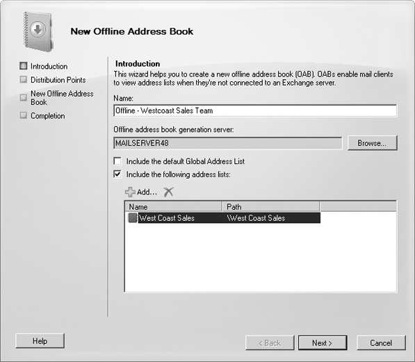 Set the name and configure the offline address book.