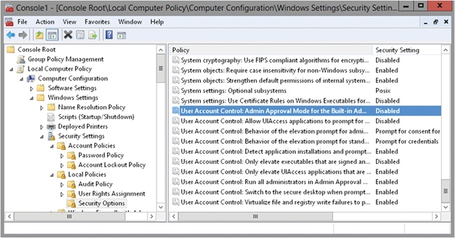 The Local Security Policy console.