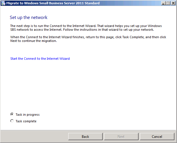 The Set Up The Network page in the Migration Wizard.