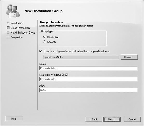Configure the group's domain settings.