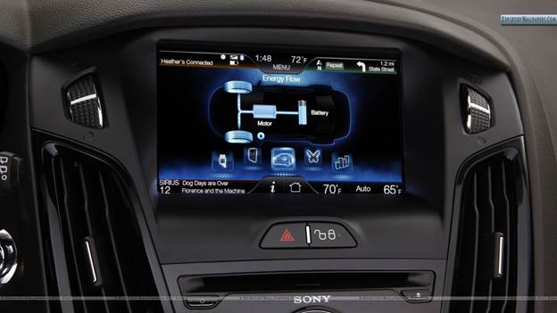 Mounted in the center console is an eight-inch screen that features MyFord Touch infotainment system.