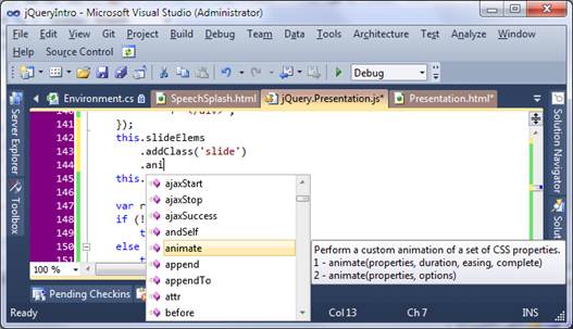 Description: Visual Studio jQuery IntelliSense