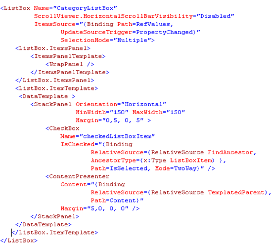 Description: Here is the XAML code to render a WPF ListBox control as a Checked ListBox control