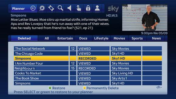 Sky's planner is incredibly well organized, bundling TV shows into folders
