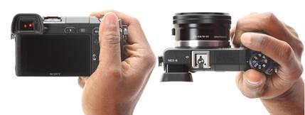 Description: In typical NEX style the silver-colored lens mount extends outwards from the front of the body, while the articulated LCD screen at the rear is placed flat with the camera back. The control dial is located directly in line with the thumb of your shooting hand.