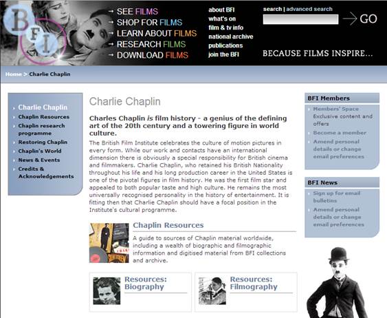 The BFI’s website highlights the work of movie legends such as Charlie Chaplin