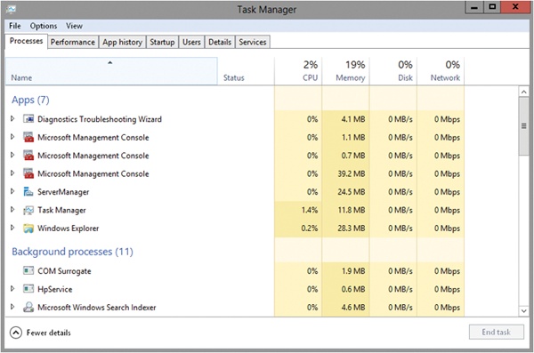 Use the full view of Task Manager to get an expanded view of running applications and processes.