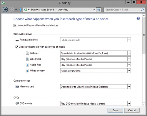 Set AutoPlay options for CDs, DVDs, and portable devices.