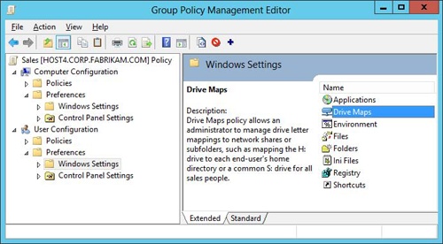 Group Policy preferences in the Group Policy Management Editor.
