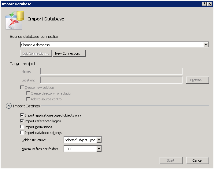 The Import Database dialog box.