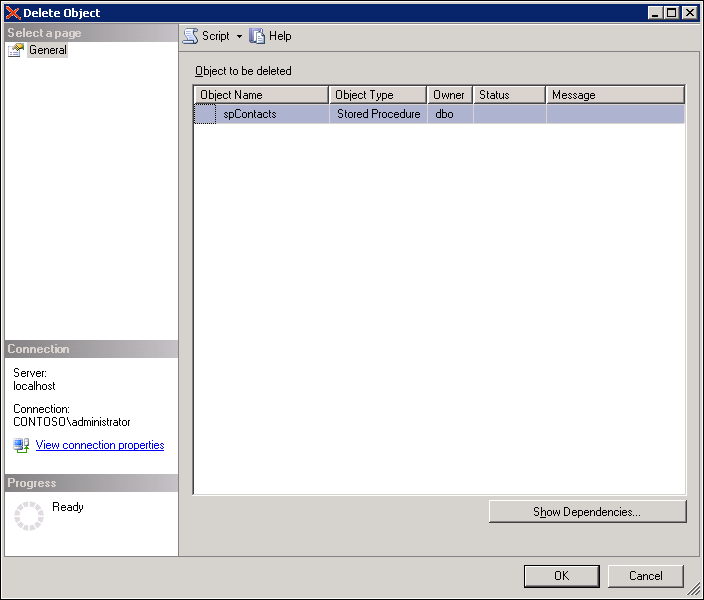 The SSMS Delete Object dialog box.