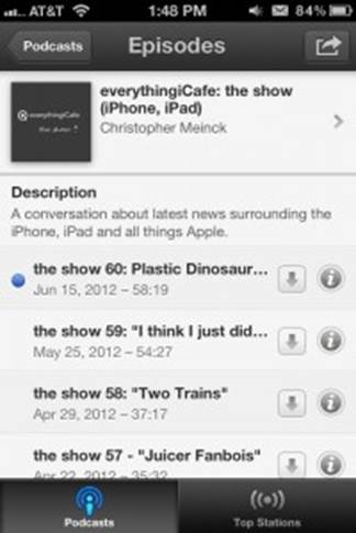 To download new podcasts in Instacast, go to a playlist and drag the list down.