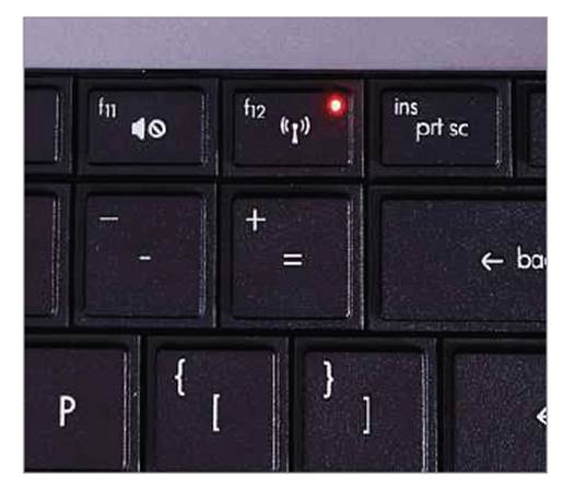 The HP’s Function keys default to their secondary function: the F12 key toggles the Wi-Fi radio, and glows amber when disabled
